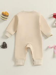 1st Birthday Outfit Baby Boy Girl Jumpsuit Cute Embroidery Long Sleeve Romper Bodysuit One Year Old Birthday Clothes - 杏色 - 查看 2