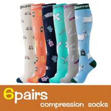 6 pares de calcetines de compresión médica con estampado de jeringa y píldora de moda, calcetines deportivos para enfermeras, médicos y mujeres