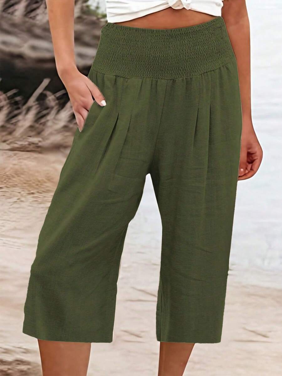 Pantalones casuales cómodos de 3/4 para mujer, nuevo estilo europeo y americano de verano - Verde - Ver 1