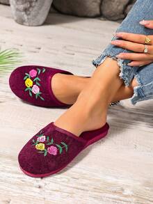 2025 New Fashion Embroidered Slip-On Slippers, Suitable For Indoor & Outdoor Wear, Mesh Material - Burgundy - View 3