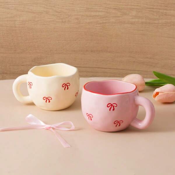 1pc Charming Ceramic Bowknot Mug, 7.4oz - Your Coffee, Bowknot Patterned Coffee Cup For Tea And Milk, Sweet Camping Mug, Valentine's Day Anniversary Wedding Happy Gift, Dishwasher/Microwave Friendly, Ideal For Home And Office