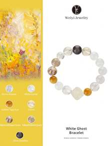 1pc High Quality S925 Silver Natural Multi-Gem Crystal Bracelet, Includes White Crystal, White Phantom Quartz, Helps With Study & Career, Matched With Tiger's Eye, Yellow Citrine, Black Obsidian, Yellow Agate, Suitable For Self, Girlfriend, Friend, Mother, Unisex. Jewelry Color Randomly Assorted - Bracelet - View 1