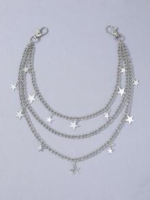 1pc Men's Star Pendant Metal Triple Layer Pants Chain, Streetwear Punk Style Unisex Accessory