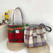 Women Shoulder Bags - 圈圈呢單肩包-藍咖格 - 查看 3