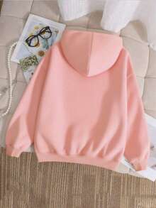 1pc Y2K Style Sweatshirt, Casual Long Sleeve Hooded Top, Suitable For Back To School, Graduation Season, Daily Casual Wear - Pink - View 3