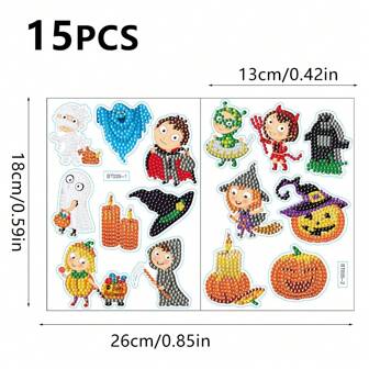 15 stuks/set Halloween spook pompoen kasteel monster diamant schilderij DIY cartoon diamant stickers kristal strass schilderij kit