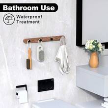 SDFGSDF 17 Inch Walnut Wood Wall Mounted Coat Rack With 4 Black Hooks, Adhesive Mounted Entryway Hooks, Modern Natural Wooden Pegs For Hanging Coat Clothes Hat Bag Purse Key And Towel - 帶有 4 個黑色圓形掛鉤的衣帽架 - 查看 3