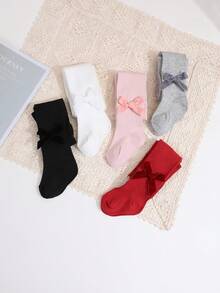 5 件套女童纯色天鹅绒蝴蝶结紧身裤，适合日常穿着，四季皆宜 - 彩色 - 查看 6