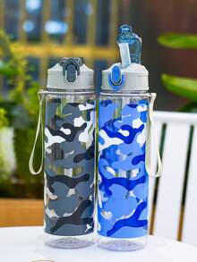 1件 26oz/750ml 迷彩印花塑膠水瓶，運動水杯，便攜防漏，適合健身、運動、跑步、開學使用 - 彩色 - 查看 3