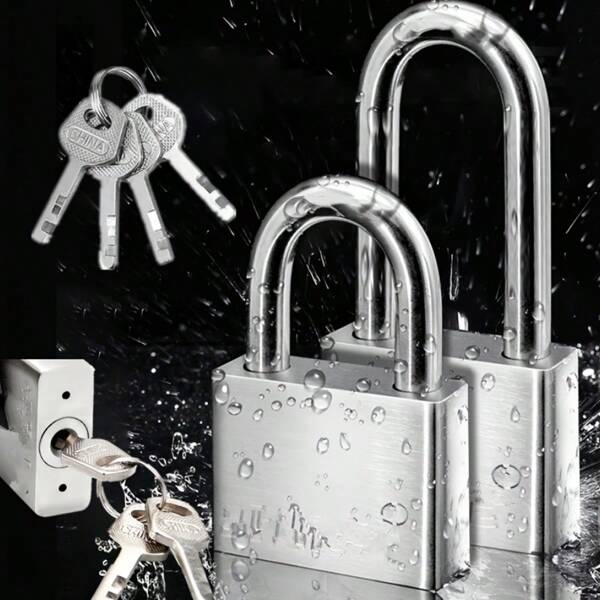 1pc Steel Smooth Surface Padlock, Universal Key, Anti-Theft, Waterproof, Rust-Proof, Lockpick-Proof, For Home, Door, Dorm, Comes With 4 Keys