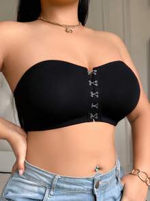 大码女式前开合纯色抹胸文胸 - 黑色 - 查看 4