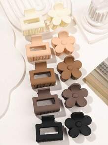 10pcs/Set Autumn/Winter Matte Solid Color Casual Minimalist Flower Square Cute 4cm Small Hair Clips, Bangs & Half Ponytail Hair Accessories Flower Claw Clips