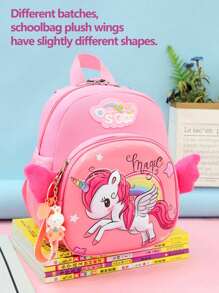 1PC Kindergarten Schoolbag Girls Primary And Middle School Class Preschool Cute Cartoon Schoolbag Lightweight Pony Pattern Burden Reduction Backpack With Rabbit Pendant Back-To-School Season - Pink - View 6