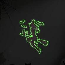 1/3/5 Stücke Halloween leuchtende grüne Wanddekoration, PVC Wandaufkleber - Hexe und schwarze Katze auf Besen reitend, Kürbis Geist toter Baum Monster Fledermaus Illustration leuchtende Aufkleber, Heimdekoration, Heim- und Partydekoration, glatte Oberfläche, geeignet für Halloween Weihnachten Wanddekoration, einfach anzubringen, Heimdekoration, Halloween Party Dekoration, einfach anzubringen, Zubehör für Spukhaus Heimdekoration, Halloween Weihnachtsgeschenke
