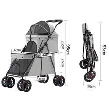 Cochecito de dos capas para perros y gatos, plegable 3 en 1 para 2 mascotas, carrito doble para dos mascotas, carrito plegable de cuatro ruedas para perros y gatos, carrito para perros, cochecito para correr, 67 x 50 x 95 cm - Gris - Ver 1