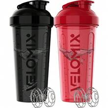 2 Pack 28oz Fitness Shaker Bottles With Stainless Steel Whisk Balls, Leakproof Protein Mixer Cup For Gym Workout School Travel, Includes Cleaning Brush & Wide Mouth Design For Easy Mixing - 92) 紅色/黑色 - 查看 1