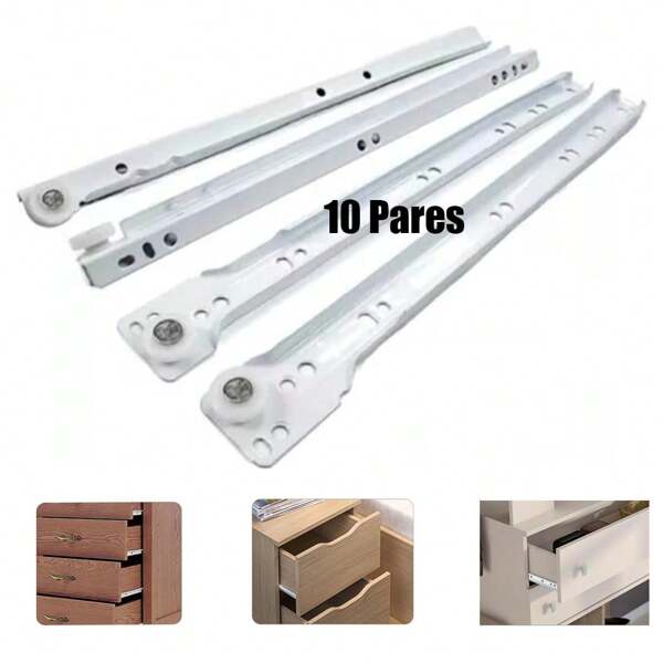 Riel Para Cajon 10pares Corredera Esmaltada Blanca Blanco