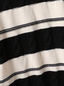 1 szt. Dziewczęcy sweter w paski, okrągły dekolt, długi rękaw, czarno-biały, trendy w modzie