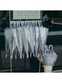 1/2支透明自动开合婚礼伞，大号防风防水伞面，白色J型手柄，适用于婚礼、新郎新娘摄影、高尔夫户外等场合。 - 彩色 - 查看 7