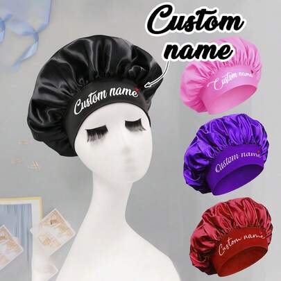 Gorro de dormir de seda personalizado, se puede imprimir el nombre, gorro de dormir de seda personalizado para mujeres, gorro de dormir de satén personalizable, gorro para el cabello, gorro de dormir de seda para cabello rizado, gorro de dormir, regalo del Día de San Valentín, regalo de cumpleaños, moda, cómodo, baño, dormitorio, exquisito, hombres, mujeres, novia, madre, organizador de viaje