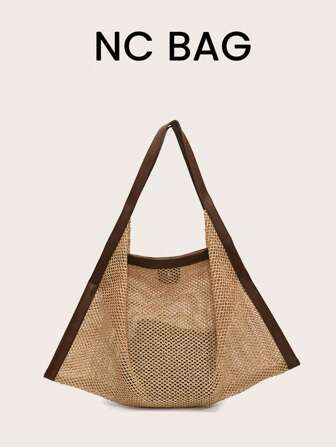 Fashionable Casual Straw Tote Bag, New Versatile Minimalist Large Capacity Shoulder Bag