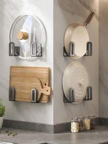 2 pièces Porte-couvercle de pot sans perçage, étagère multifonctionnelle de cuisine pour planche à découper, couvercle de casserole, salle de bain, balcon, étagère de rangement murale