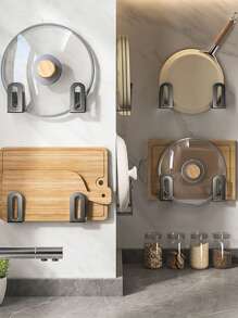 2 pièces Porte-couvercle de pot sans perçage, étagère multifonctionnelle de cuisine pour planche à découper, couvercle de casserole, salle de bain, balcon, étagère de rangement murale