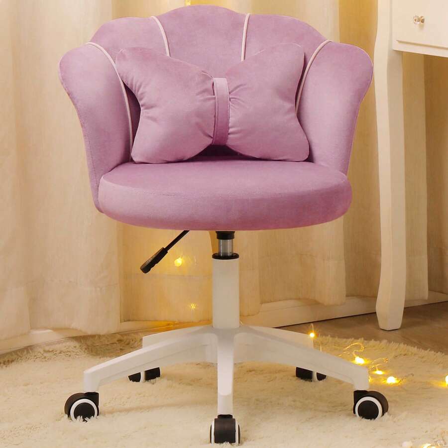 Dyhome Pink Valentine's Day Vanity Chair Butterfly Vanity Makeup Chair, Velvet Petal Desk Chair Upholstered Modern Tufted Home Office Chair With Back, Computer Chair 360°Swivel Task Chair, Height Adjustable Computer Task Chair For Bedroom Living Room, Valentine's Day Gift - 粉色 - 查看 1