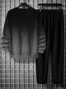 Men's Gradient Letter "King" Print Comfortable Crew Neck Sweatshirt And Pants Set - Multicolor - View 3