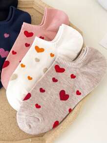 5 أزواج (متنوعة بشكل عشوائي) جوارب كاحل بنمط قلب للجنسين، جميلة ومريحة، ضرورية للربيع/الخروجات