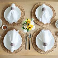 6pcs/Set Handmade Woven Flower Shaped Napkin Rings, 1.57*1.97inch (4*5cm) Thick Rope Woven Napkin Rings, Farmhouse Napkin Rings For Thanksgiving, Birthday Party, Wedding Table Decor