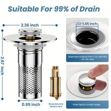 Bathroom Sink Drain Strainer,Pop Up Sink Drain Filter With Removable Stainless Steel Filter Basket Hair Catcher,Bathroom Drain Stopper Sink Plug For 1.1"-1.45" Basin Drain Holes - 1PC - View 6
