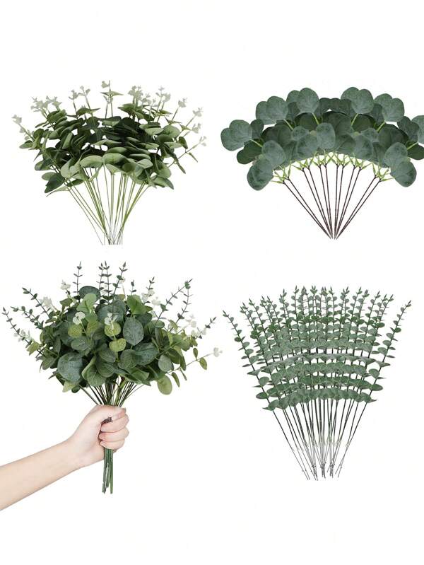 9/18/30pcs Artificial Eucalyptus Leaf Stems, Artificial Plants, Artificial Flowers For Wedding Decoration, Home Decor, Table Centerpieces, Room Decor, Fall Decor, Wedding Bouquet
