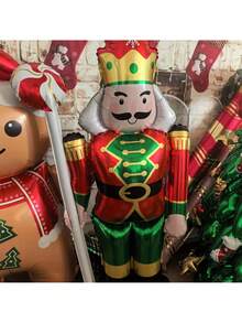 1pc 62.2 Inch Super Large Nutcracker Cartoon Lollipop Foil Balloon Set, Christmas Decoration