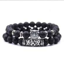 1 件天然石猫头鹰串珠手链，火山岩和红松多功能情侣手链 - 串珠手鍊 - 查看 2