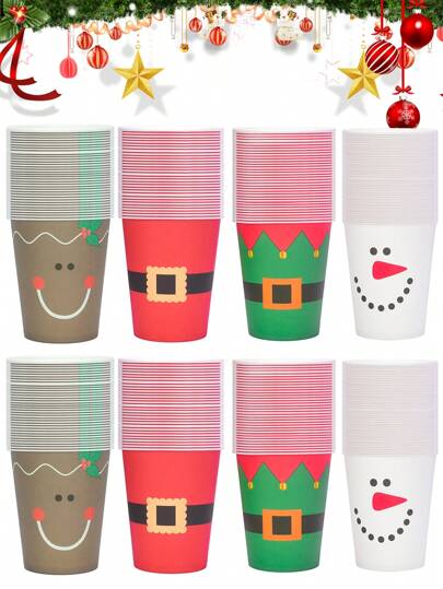 10pcs/20pcs/50pcs Christmas Paper Cups Xmas Coffee Cups Hot Chocolate Cocoa Cups Beverages Snowflake Santa Snowman Elk Lights Christmas Drinking Tea Paper Drinking Cups Party Supplies For Xmas Holiday Christmas Decorations