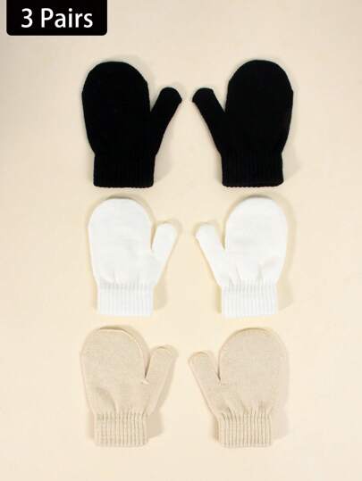3 pares de guantes sin dedos elásticos de punto para bebés y niños, manoplas cálidas de otoño/invierno para niños pequeños, guantes anti-arañazos y mordeduras para bebés, adecuados para uso diario casual y protección contra el frío al aire libre