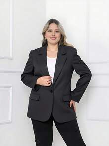 Zalla Women's Plus Size Blazer With Flap Pockets And Front Closure – Elegant Tailoring - 灰色 - 查看 2