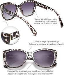 Gafas de sol polarizadas, estilo clásico lentes de sol ojo de gato para mujer - Leopardo gris claro - Ver 5