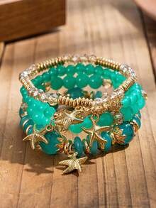 16/32Pcs Bohemian Ocean Style Stackable Handmade Sea Star Pendant Beaded Bracelet Set - For Women Vacation Travel Gift, Beach Party & Casual Daily Wear - Multicolor - View 6