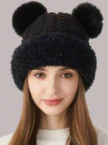 1 Stück süße pelzige Mütze, gestrickte Acryl-Plüsch-Bärenmütze für Frauen, Herbst-/Winteraccessoires