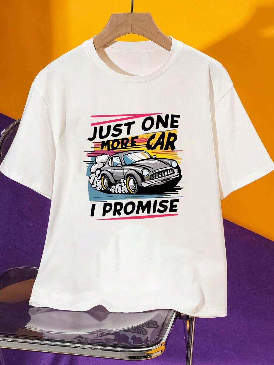 niño|Camisetas para niños de 4 a 15 años|Enviadas desde México|Telas transpirables de alta calidad|Camiseta deportiva casual de manga corta y cuello redondo para niños|Camiseta de manga corta con cuello redondo de verano para niños con estampadoCamiseta blanca de manga corta con diseño de coche vintage y lema "Just One More Car I Promise", estilo casual y cómodo para amantes de los coches, ideal para uso diario y looks relajados - Blanco - Ver 1