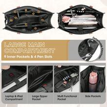 Laptop Bags For Women 15.6 Inch Work Tote Bags Womens Laptop Purse Waterproof PU Leather Laptop Briefcase For Office Computer Bag Women Travel Handbag Shoulder Bag - 黑色X棕色X卡其色 - 查看 3