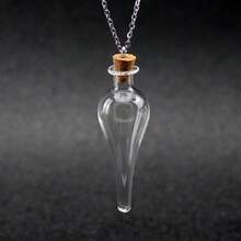 1个透明水滴魔法瓶吊坠项链配钛钢链可放置香水精油宠物骨灰男女皆宜佩戴
