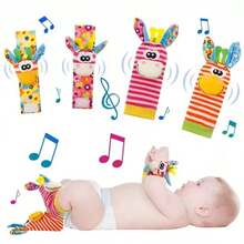 Set de sonajeros y calcetines para muñeca de bebé - Juguete para recién nacidos e infantes con personajes de animales suaves, sonajeros de mano y pie con dibujos animados lindos para bebés de 0 a 12 meses (lavable a máquina, regalo perfecto para baby shower) - Multicolor - Ver 2