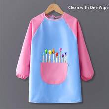 1 件儿童艺术围裙，防水长袖儿童绘画围裙，适合儿童身高 (75-110cm)，带口袋，用于绘画、烹饪、进餐、艺术家绘画围裙