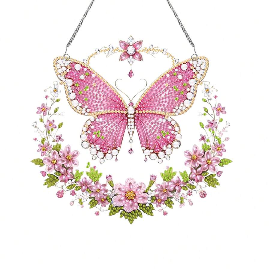 Unique Acrylic Diamond Art Butterfly Wreath - Asymmetrical Mosaic Decor, Suitable For Bedroom, Study And Home Windows - Creative Handmade Gift