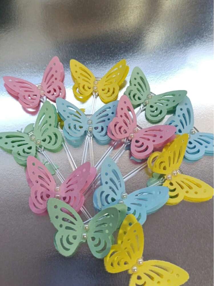 25 3D Butterfly With Pearls For Luxury Party Decoration Butterfly Garden Party - 糖果色 - 查看 2