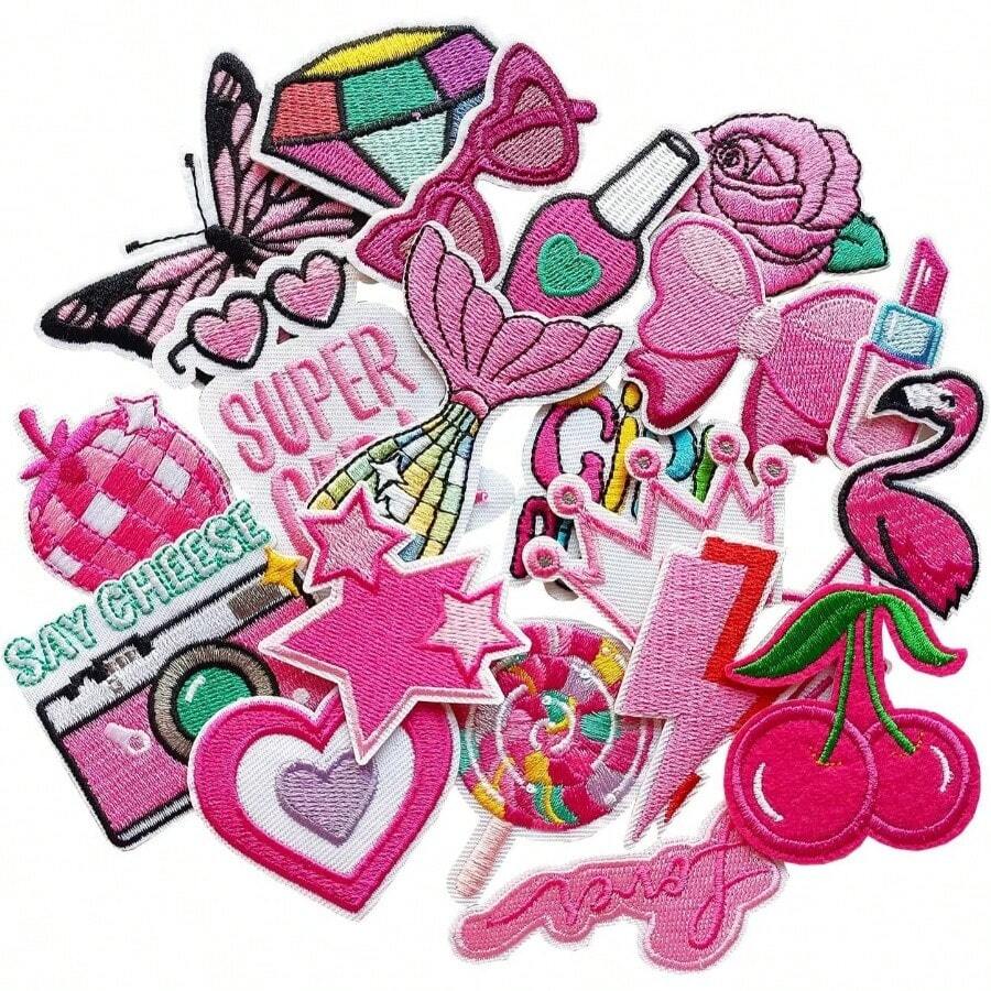 30pcs Boys Iron On Patches For Clothing Jackets DIY Sew Embroidered Applique Decorative Repair Patches - Pink-20 - 查看 1
