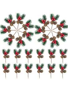 Christmas Floral Picks, Artificial Christmas Picks , Pine Cone Holly Berry Stems For Crafts, Artificial Christmas Picks And Sprays, Red Berry Branches Greenery For Christmas Home Decor, Garland, Wreath ,Christmas Decorations Room Decor